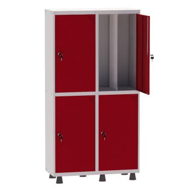Imagem de Armário Guarda Volume Locker Roupeiro Insalubre 2 Vãos 04 Portas GRP502/4INS Cinza e Vermelho - Pandin
