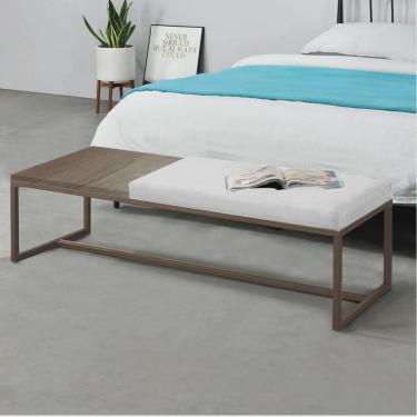 Imagem de Calçadeira Recamier Londres 160cm Industrial Marrom Suede Branco Tampo Quadrado mdf Nogal - Ahz Móveis