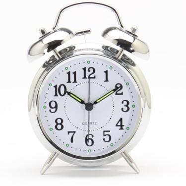 Imagem de Relógio Despertador Analógico Vintage Antigo com Visor de 8 cm e LED para Visualização Noturna (Cromo)