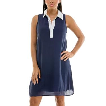 Imagem de Zac & Rachel Vestido feminino sem mangas com gola contrastante, Blazer azul marinho/branco brilhante, G