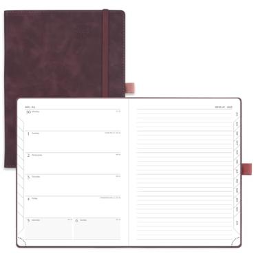 Imagem de POPRUN Calendário acadêmico Weekly Planner 2025-2026 (médio) (25 de julho a 26 de junho) Livro de compromissos com abas mensais, capa macia de couro, bolso interno, 100 g/m² - Claret