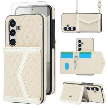 Imagem de Asuwish Capa para celular Samsung Galaxy A16 5G/4G carteira com protetor de tela de vidro temperado bloqueio RFID compartimento para cartão de crédito alça transversal suporte A 16 SM-A166U feminino