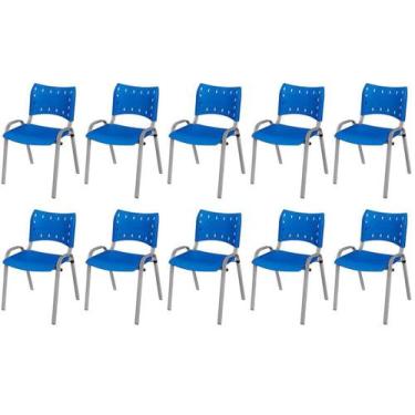 Imagem de Cadeira Iso Base Cinza, Igreja, Escola, Escritório - Azul Kit 10 Peças