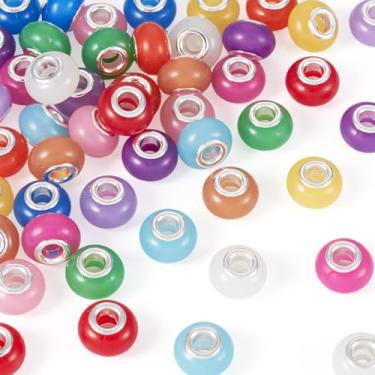 Imagem de Spritewelry 60 contas de acrílico europeias 14 mm contas luminosas redondas Rondelle grande furo para fazer joias colar pulseira orifício: 4,5 mm