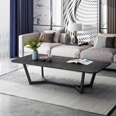 Imagem de Lzyjckh Mesa de Centro para Sala de Estar, Mesas de Centro Retangulares Modernas, Com Tampo em Pedra Sinterizada e Estrutura de Metal, Para Quarto e Escritório em Casa,Black,47.2×23.6×16.5 inch