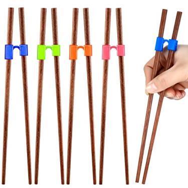 Imagem de 5 pares de pauzinhos reutilizáveis para treinamento de adultos e hashis substituíveis e resistentes ao calor com clipe para treinadores iniciantes de muitas idades (madeira)