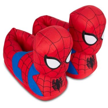 Imagem de Marvel Pantufas masculinas do Homem-Aranha da Comics – Pantufas de pelúcia 3D do Homem-Aranha, Capitão América, Homem de Ferro e Hulk, Vermelho, 11-12