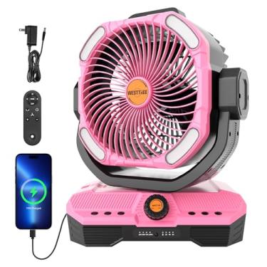 Imagem de WESTTREE Ventilador de fluxo de ar grande operado por bateria, ventilador recarregável sem fio de acampamento de 45000 mAh com oscilação automática de 360° e temporizador, ventiladores de barraca