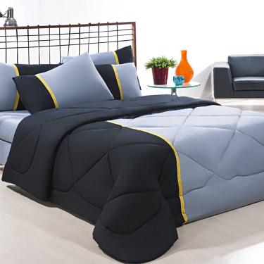 Imagem de Enxoval Edredom + Jogo De Cama King Aconchego Premium 06 Peças - Preto- Cinza
