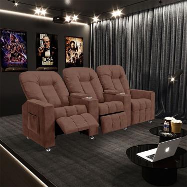Imagem de Poltrona Reclinável 3 Lugares Para Sala De Cinema Arsenal Veludo Terracota