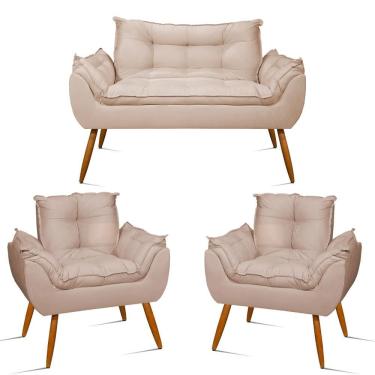 Imagem de Kit Namoradeira Opala Sala Quarto 02 Poltrona Balaqui Decor Bege