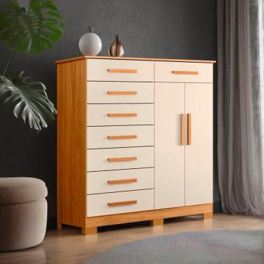 Imagem de Cômoda 2 Portas 8 Gavetas Com Cabideiro Carvalho Grife Off White Vino Shop Jm