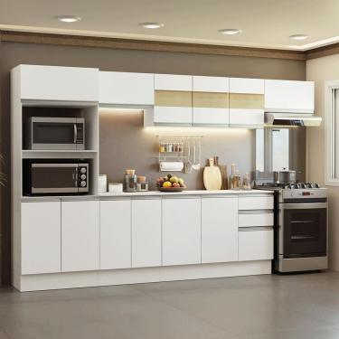 Imagem de Cozinha Completa Smart 02 11 Portas 2 Gavetas MDF 310 cm Branco com Puxadores em Alumínio