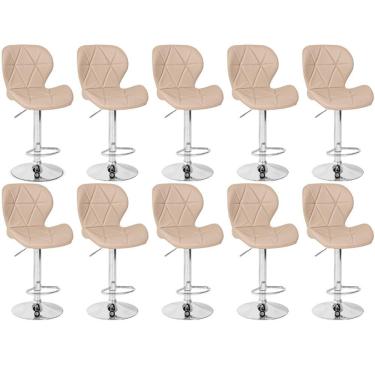 Imagem de Kit 10 Banquetas Slim Estofada Giratória Com Regulagem De Altura - Nude