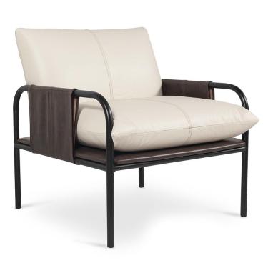 Imagem de Poltrona Decorativa Estilo Industrial Lina L07 Couro Branco/preto - Mpozenato