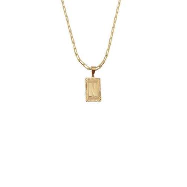 Imagem de Cordão 50Cm Masculino Feminino Pingente Letra N Banhado Ouro - Anaisa 