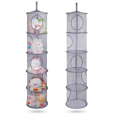 Imagem de Basumee Rede ou rede de animais de pelúcia, 2 peças, rede de armazenamento de animais de pelúcia, rede de brinquedo para pelúcia, organizador de malha, decoração de quarto de crianças, meninas, cinza