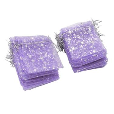 Imagem de Phefop 50 Peças de 50 Sacos de Corda de Malha de Malha de Peça Com Padrões de Estrelas, Bolsos Transparentes para Embalar Sabonetes Artesanais, Bolsas de Casamento, Doces (Roxo)