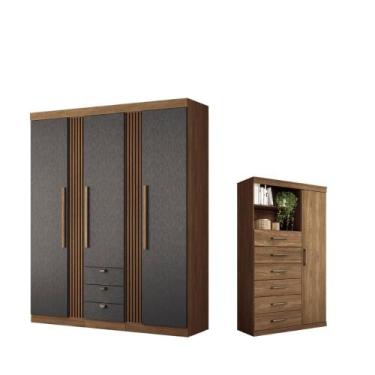 Imagem de Kit Guarda Roupa e Multi Uso Veronica Jatoba Gafite - CASA H