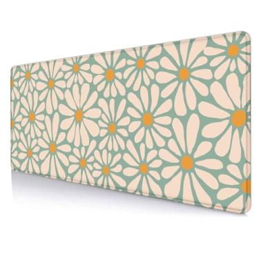 Imagem de LTHAOGUO Tapete de mesa de margarida verde, tapete de mouse grande boho, tapete de computador fofo com base de borracha antiderrapante para desktops, laptop, decoração de escritório, 70 x 29 cm