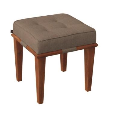 Imagem de Pufe Decorativo Quadrado Base Madeira Dion - Due Decor, Linho Marrom
