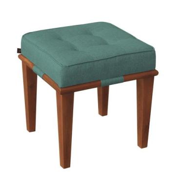 Imagem de Pufe Decorativo Quadrado Base Madeira Dion - Due Decor, Linho Verde Ág