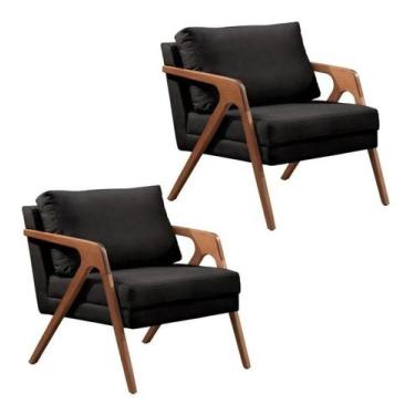 Imagem de Kit 2 Poltronas Decorativa Mona  Madeira Maciça-Veludo Preto - Da'tela