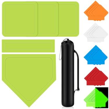 Imagem de Hiboom Conjunto de 5 peças de base de beisebol e softbol com bolsa de transporte portátil, 3 bases de arremesso, 1 placa inicial 1 borracha de arremesso para kickball, softball, quintal, playground,