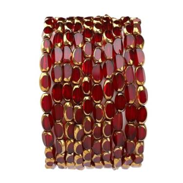 Imagem de DADIFEN Contas de arroz de vidro tinto vinho transparente 4 x 6 mm 50 peças facetadas oval borda dourada contas soltas de cristal para artesanato faça você mesmo joias