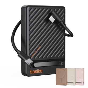 Imagem de Basike, Power Bank Indução10000 mAh, Carregador Portatil Indução, Carregamento Rápido Máximo de 22,5W, Cabo USB-C Removível e Suporte Ajustável, para iPhone Série 16/15/14/13/12, AirPods (Preto)