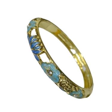 Imagem de Only My Live Home Pulseiras pequenas de flor de lótus esmaltada colorida para mulheres, pulseiras Cloisonne feitas à mão com dobradiças para pulsos pequenos, joias étnicas presentes, Inner Diameter