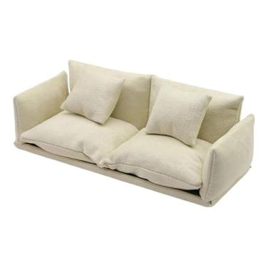 Imagem de Dynwave Mini sofá para casa de bonecas, sofá em escala 1/12, mini móveis artificiais para crianças, brinquedo de faz de conta, cena de vida moderna e clássica, Bege