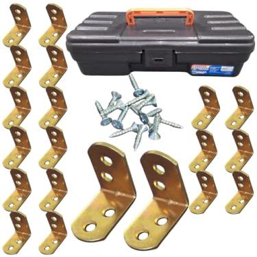 Imagem de Cantoneira Metálica para Móveis, 3x3 cm, Kit com 20 Peças, Dourada, Reforço Estrutural para Armários e Estantesn+ Parafusos 3/5x16+Maleta Ferramentas