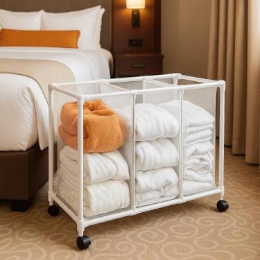 Imagem de Carrinho Lavanderia Pousada com 3 Cestos de Roupas Rodinhas - Yeet