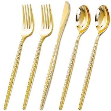 Imagem de Conjunto de talheres de plástico dourado Rubtlamp 180 unidades para fe