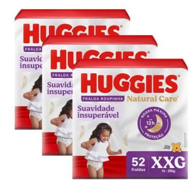 Imagem de Kit 3 Fralda Roupinha Huggies Natural Care Tamanho XXG Pacote Hiper 52