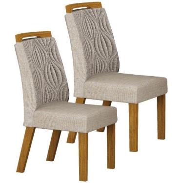 Imagem de Conjunto 2 Cadeiras de Jantar Ilhéus Linho Palha Pés em Madeira Leifer