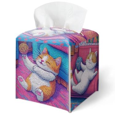 Imagem de Capa de caixa de lenços com estampa de gatos aconchegantes no sofá, capa de caixa de lenços quadrada à prova d'água, decoração de mesa para sala de estar vaidade escritório, decoração de casa estética