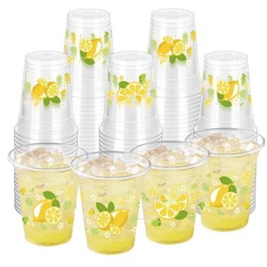 Imagem de Copos de plástico ZCPTZ Lemon 350ml amarelos descartáveis 100 unidades