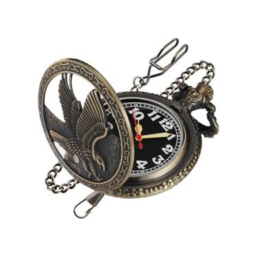 Imagem de Realpoo Relógio de bolso masculino de quartzo águia vazado bronze, mostrador em numerais árabes com corrente, relógio de bolso masculino