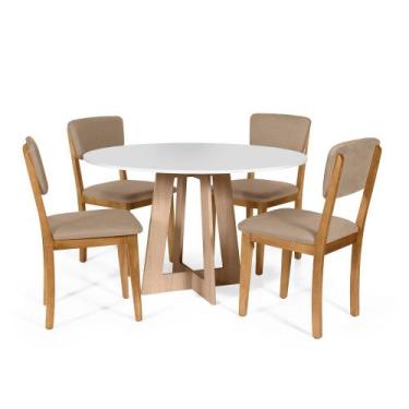 Imagem de Mesa de Jantar Redonda Montreal Bran/Jade com 4 Cadeiras Estofadas Ell