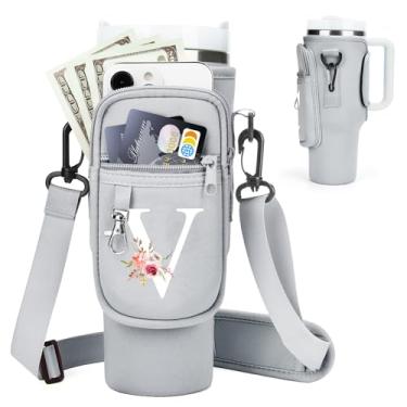 Imagem de Suporte inicial para garrafa de água com alça para copo Stanley de 1,18 ml/copo simples moderno de 1,134 g, bolsa de transporte de garrafa de água com alça, bolso de telefone personalizado A-Z para