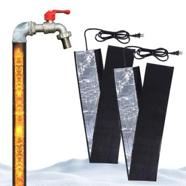 Imagem de Manta térmica de tubo de água 2 peças 99 cm x 16 cm com cabo de alimentação de 1,5 m, 110 V, temperatura máxima 65 ˚, cabo aquecido de proteção contra congelamento de folha de alumínio para proteção