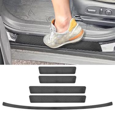 Imagem de LANZMYAN Compatível com Chevrolet 5 peças de protetor de soleira de porta de carro, adesivo de proteção de borda de entrada de porta de couro de fibra de carbono, protetor de para-choque traseiro