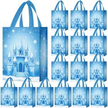 Imagem de Locmeo 24 sacos de lembrancinha de festa com alças reutilizáveis sacos de presente não tecidos para aniversário de meninas, meninos, 20 x 10 x 25 cm (floco de neve)