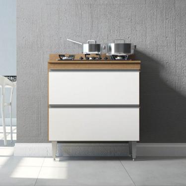 Imagem de Balcão Cozinha Sabrina Cooktop 2 Gvts 80cm Mdp Menu Móveis Avelã Branco