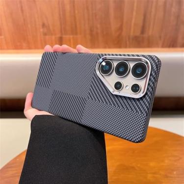 Imagem de Capa de celular com textura de fibra de carbono e lente de liga para Samsung Galaxy S25 Ultra S24 S23, capa rígida de PC com carregamento sem fio magnético, F, para Samsung Galaxy S24 Ultra