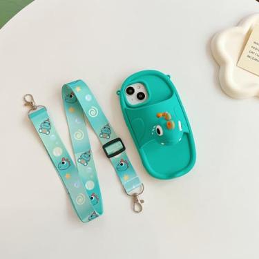 Imagem de FHTECO Capa de telefone engraçada para iPhone 15 capa protetora de corpo inteiro iPhone14 Pro Max capa de silicone capa de telefone boca salsicha (verde, dinossauro (para iPhone 12/12pro))