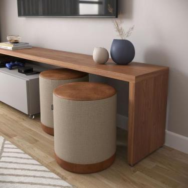 Imagem de Puff Elegance Linho Detalhes em material sintético Banquinho Banqueta 