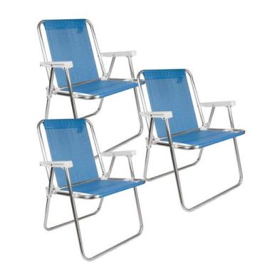 Imagem de Kit 3 Cadeira Alta Alumínio Sannet Praia Jardim Camping Piscina - Mor,